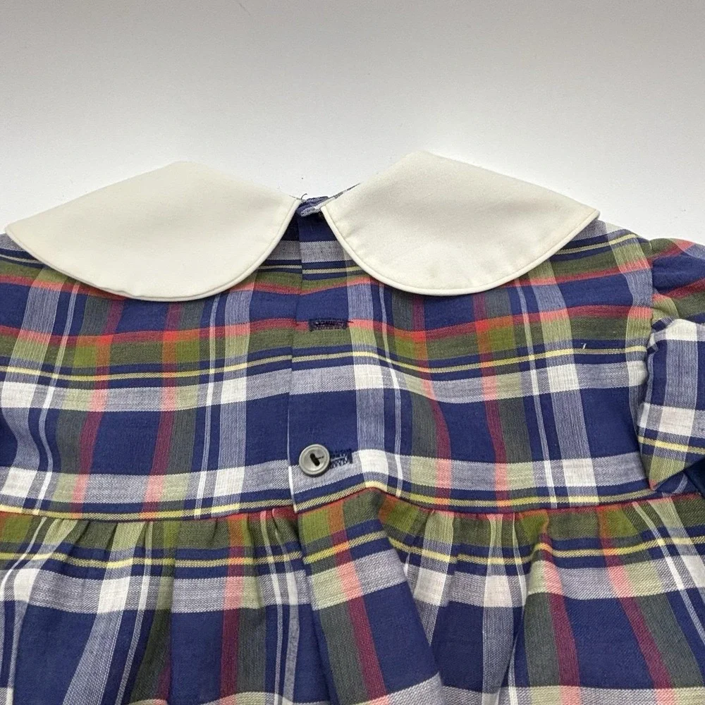 Vintage Polly Flinders 4T‎ Girl Dress Smocked HandEmbroidered Plaid Collared